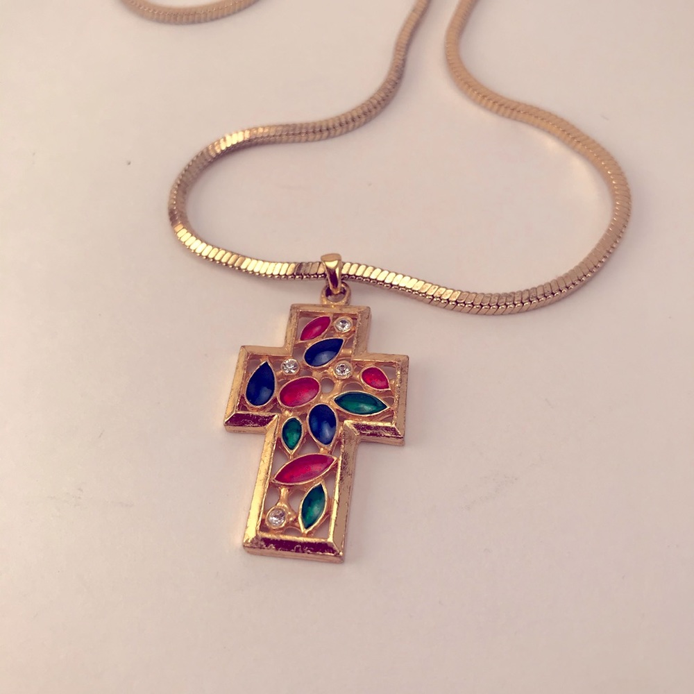 Multi-stone Cross Necklace
